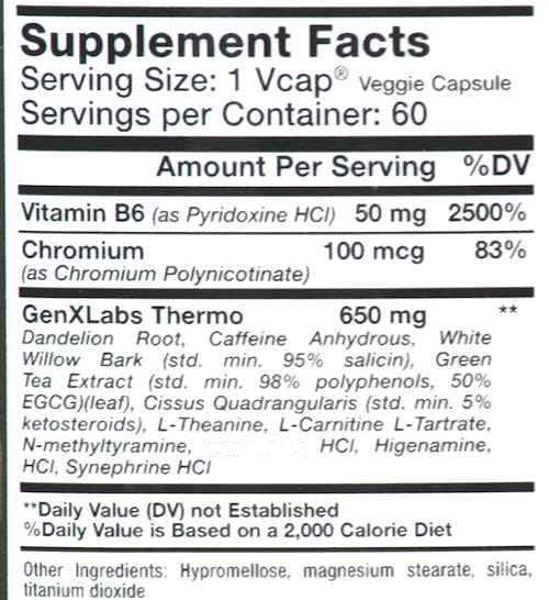 GenXLabs Lean 700 Thermogenic Weight Management facts