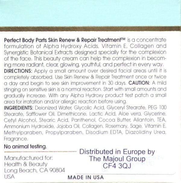 Perfect Body Parts Skin Renew and Repair Treatment 4oz Alpha Hydroxy Acids 8% fact