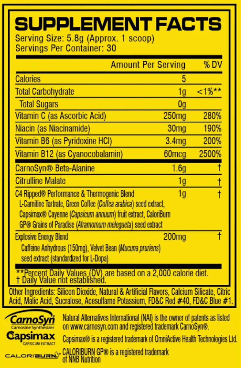 Cellucor C4 Ripped Pre-Workout 30 servings fact