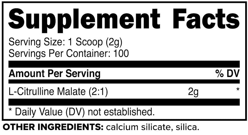 Primaforce Citrulline Malate 200gms 100 servings fact