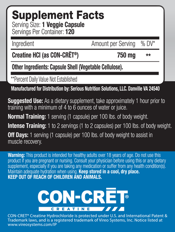 Serious Nutrition Solutions SNS Creatine HCI 120 caps|Creatine|Bodyandfitness.com