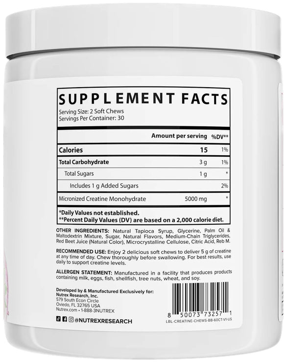 Nutrex Creatine Soft Chews 60 Count|Creatine|Bodyandfitness.com
