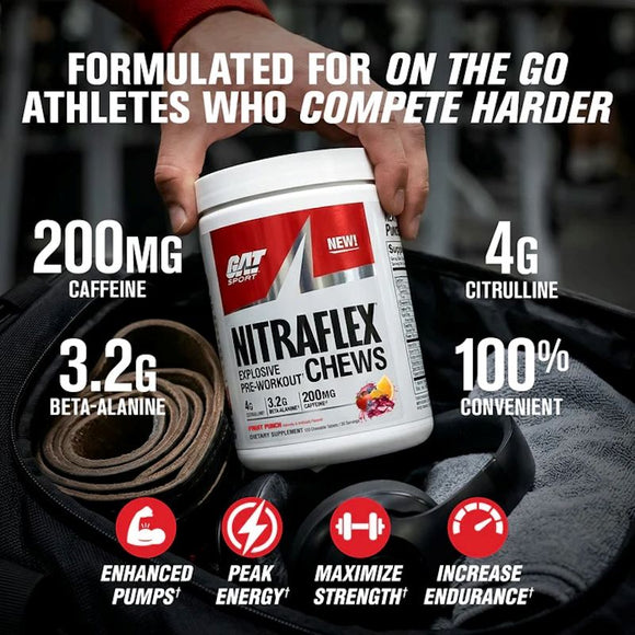 GAT Sport Nitraflex, Chews Pre-Workout, Hits Harder, Faster