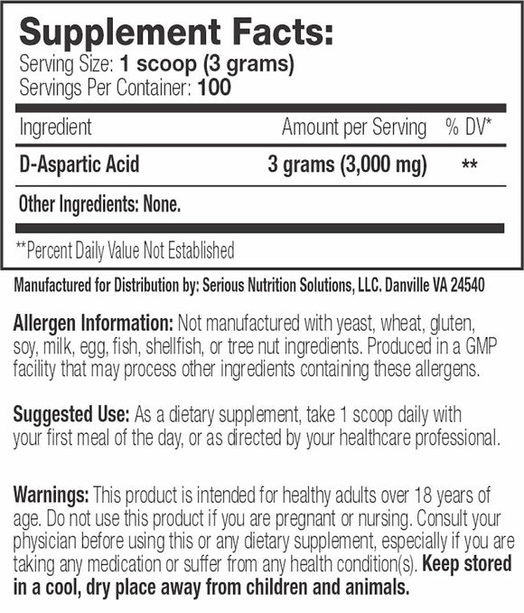 Serious Nutrition Solutions SNS DAA Powder|D-Aspartic Acid|Bodyandfitness.com