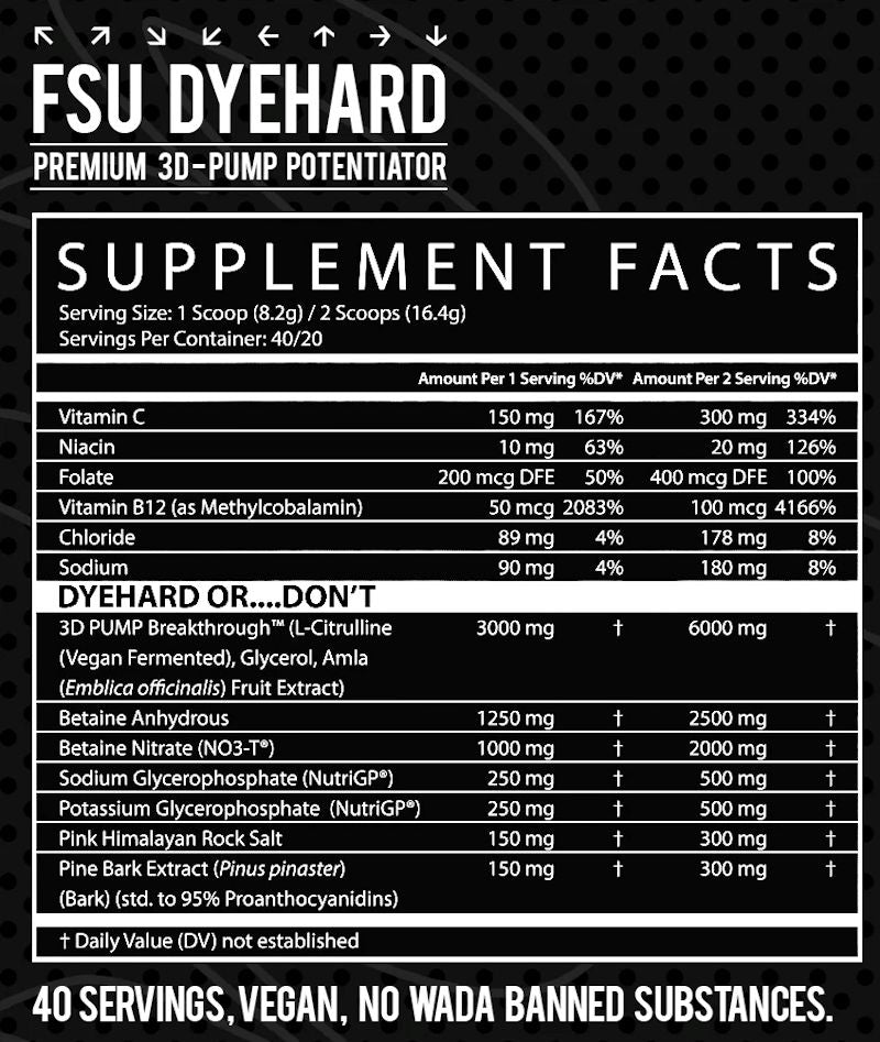 Inspired Nutraceuticals FSU Dyehard 40 servings fact