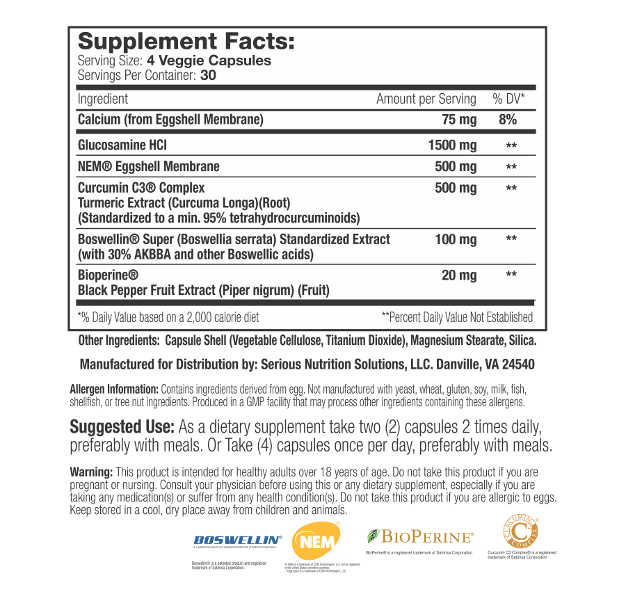 Serious Nutrition Solutions SNS Joint Support XT 120 Caps