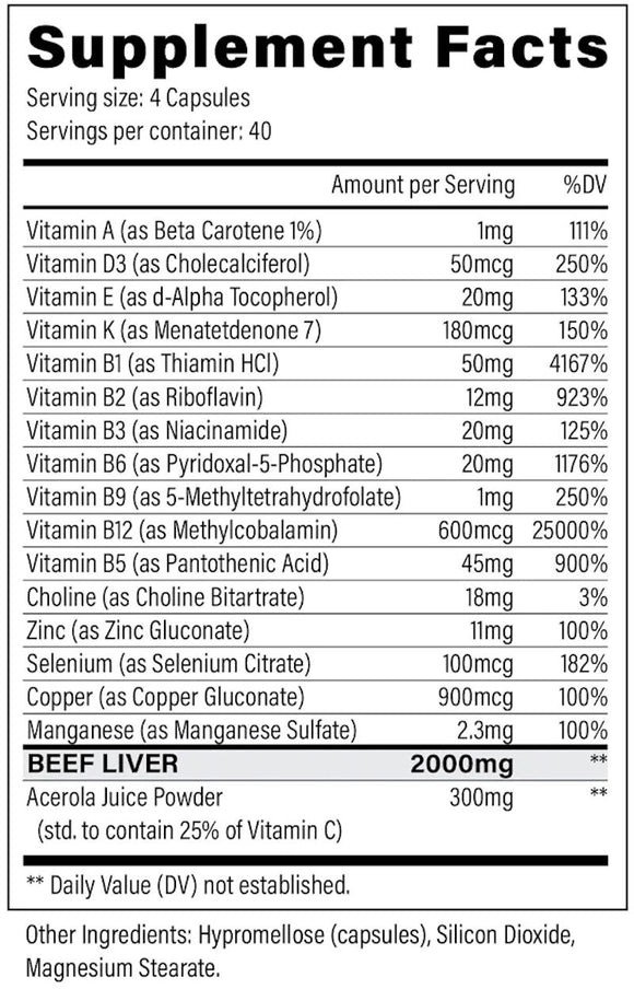 Black Magic Supply Nine Lives Beef Liver+ Vitamins 160 Capsules|Amino Acids|Bodyandfitness.com