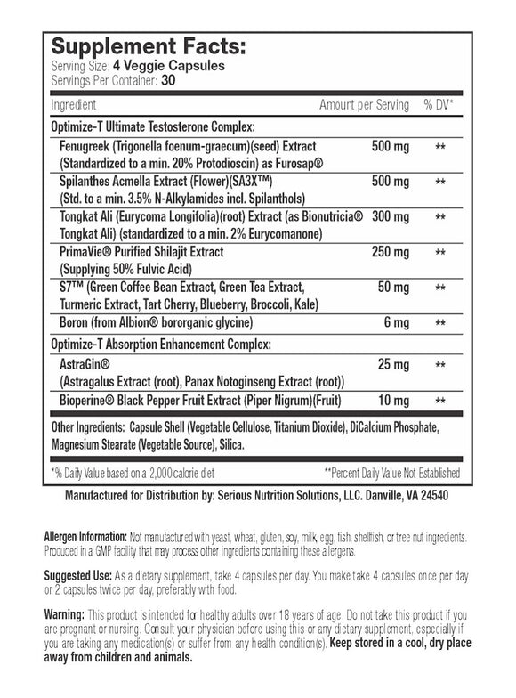 Serious Nutrition Solutions SNS Optimize-T Test Booster
