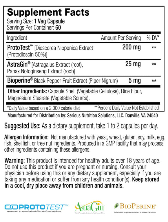 SNS Serious Nutrition Solutions ProtoTest XT - 60 Capsules|Test Booster|Bodyandfitness.com