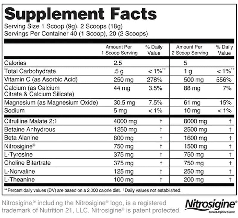 Nutrithority Pump Capacitor Non-Stim Sugar-Free 40 servings fact