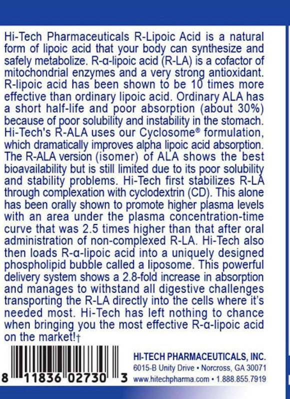 Hi Tech Pharmaceuticals R-ALA R-Lipoic Acid|Sugar Control|Bodyandfitness.com