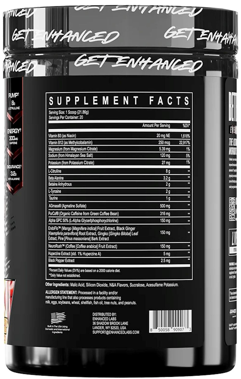 Enhanced Labs Rage 3.0 Pre-Workout back
