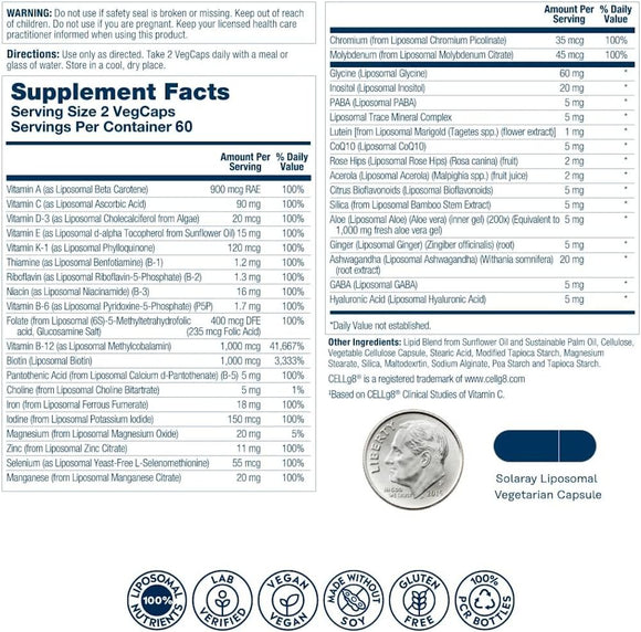 Solaray High Potency Women's Liposomal Multivitamin, 120 VegCaps|Multi Vitamin|Bodyandfitness.com
