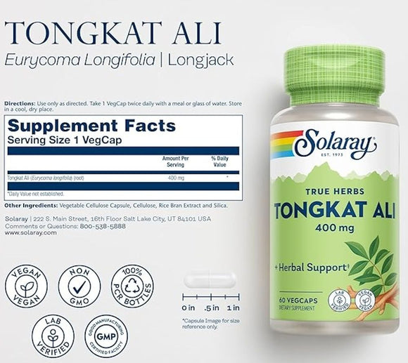 Solaray Tongkat Ali 400 mg, 60 VegCaps|Test Booster|Bodyandfitness.com