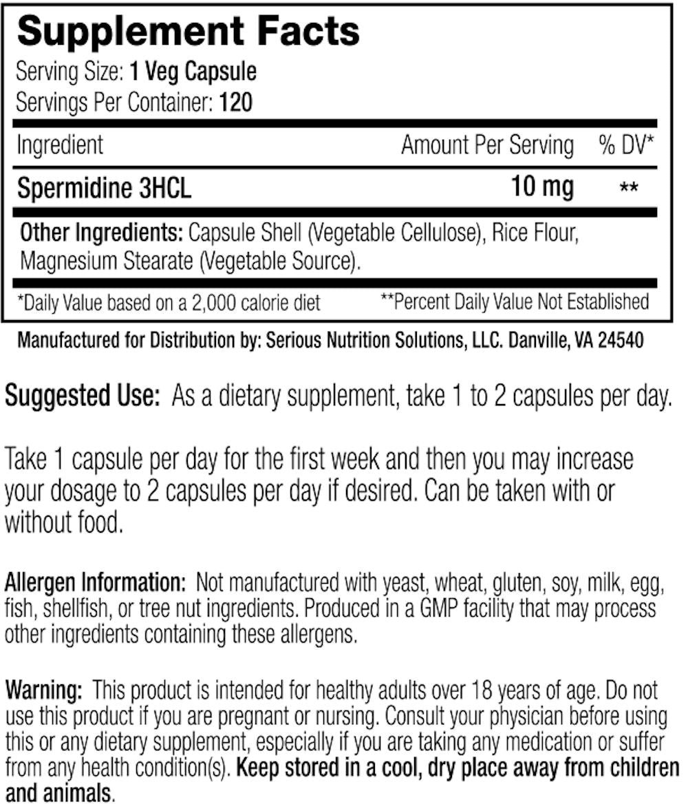 Serious Nutrition Solution SNS Spermidine XT fact