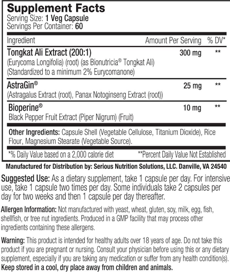 Serious Nutrition Solution SNS Tongkat Ali XT 60 Caps fact