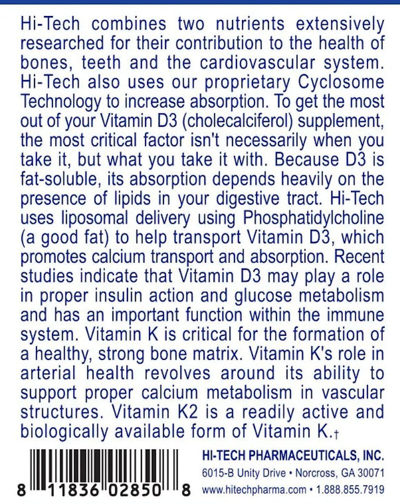 Hi-Tech Pharmaceuticals Mega Vitamin D3+K2 Bone Health