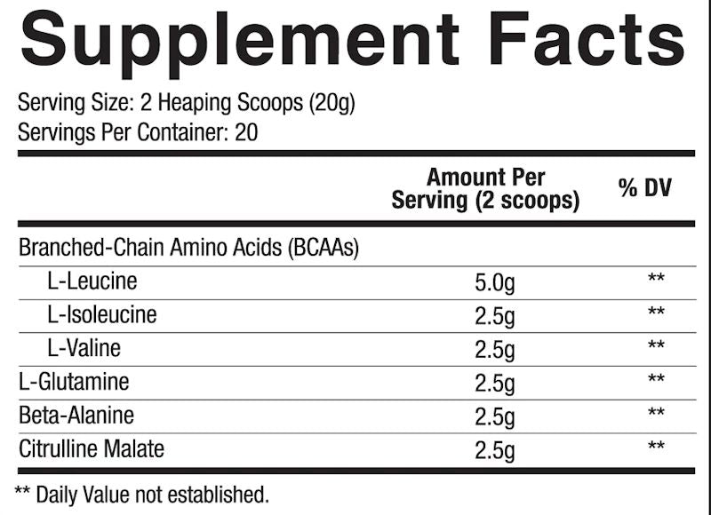 Core Nutritionals ABC Advanced BCAA 20 servings fact