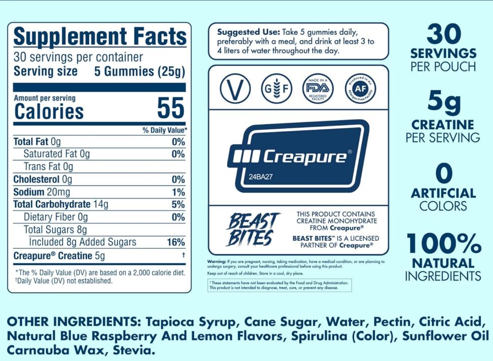 Beast Bites Creatine Gummies 150 ct fact