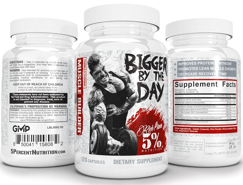 5% Nutrition Bigger By The Day Muscle Builder bottles