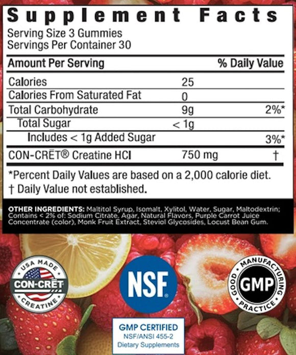 Con-Cret Creatine HCl Gummies 90 ct|Creatine|Bodyandfitness.com