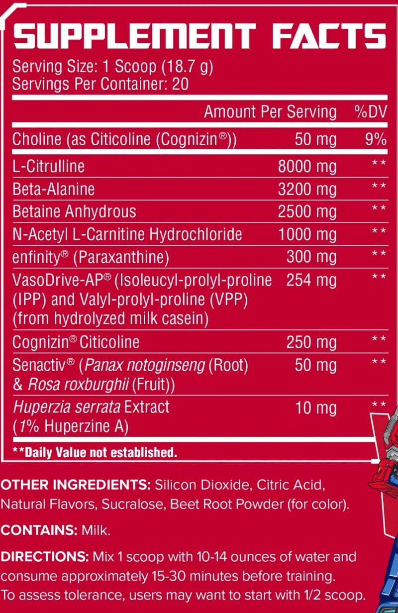 Core Nutritionals Energon Transformers Pre Workout fact