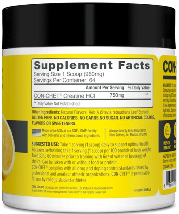 Con-Cret Creatine HCI 64 Servings|Creatine|Bodyandfitness.com