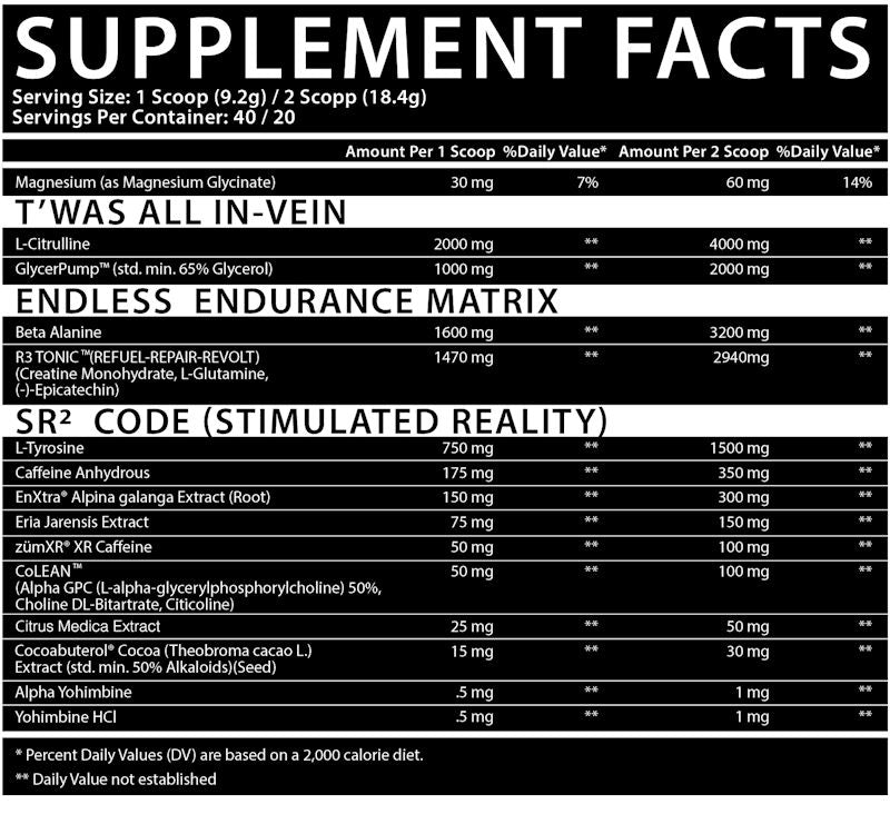 Inspired Nutraceuticals DVST8 OTU Pre-Workout fact