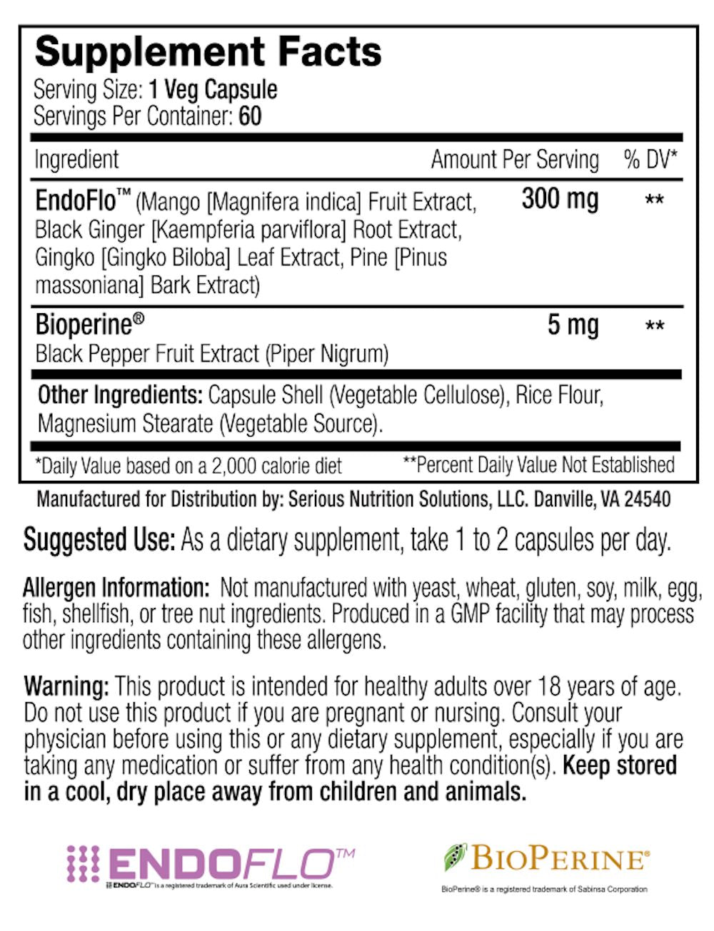 Serious Nutrition Solutions EndoFlo XT fact 