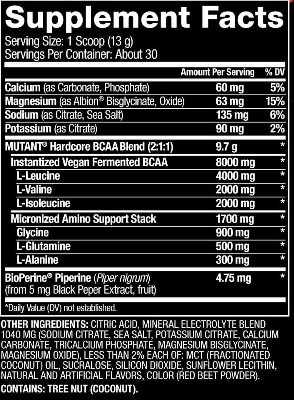 Mutant Hardcore BCAA 30 Servings facts