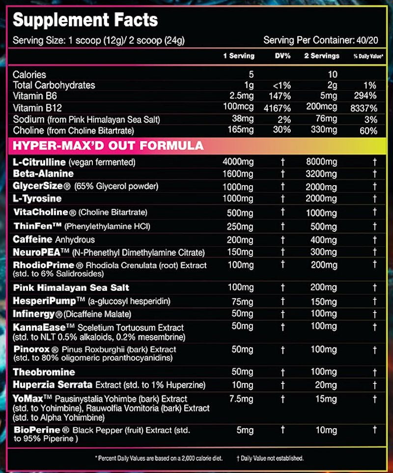 Performax Labs HyperMax'D Out pre-workout fact