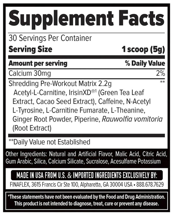 FinaFlex INCINR8 HARDCORE pre-workout fact