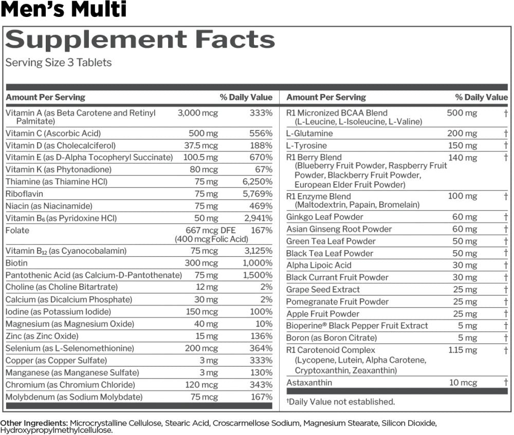 Rule One Men's Train Daily Multi 180 tabs fact