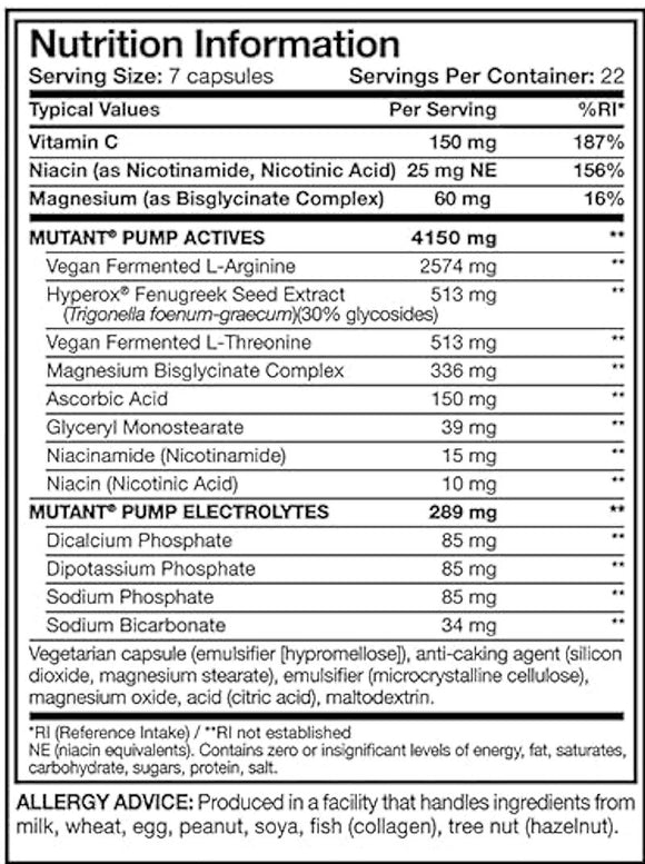 Mutant Pump 154 Capsules|Muscle Pumps|Bodyandfitness.com