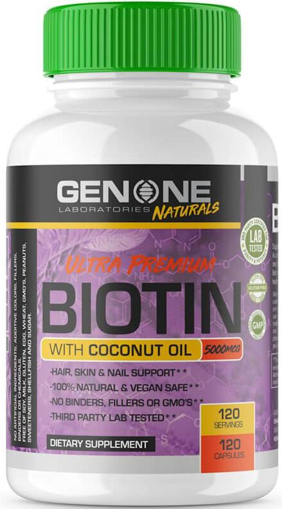 Genone Labs Ultra Premium Biotin with Coconut OIL 120 caps||Bodyandfitness.com