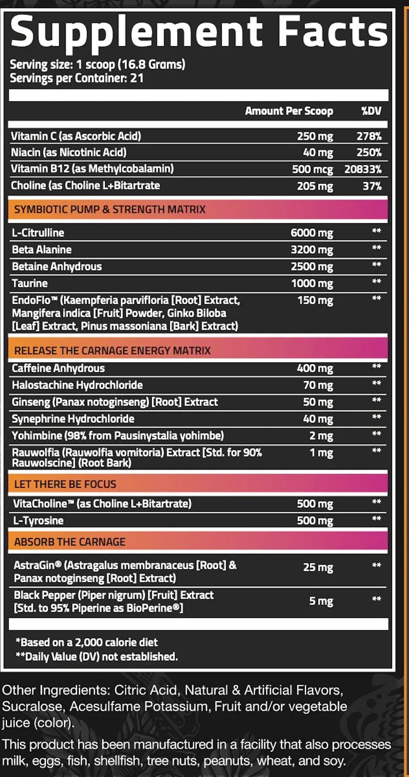 NutriFitt Carnage Advanced High Stim Pre-Workout fact