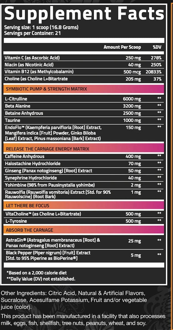 NutriFitt Carnage Advanced High Stim Pre-Workout fact