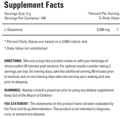 MyoPharma Glutamine 100 serving fact