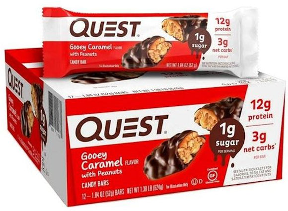 Quest Gooey Caramel with Peanuts Candy Bars 12/Box|Protein Bars, Cookie and Food|Bodyandfitness.com