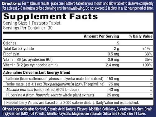 MHP Adrenaline Drive Energy 30 Tabs fact