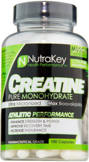 NutraKey Creatine Monohydrate 100 Capsules|Creatine|Bodyandfitness.com