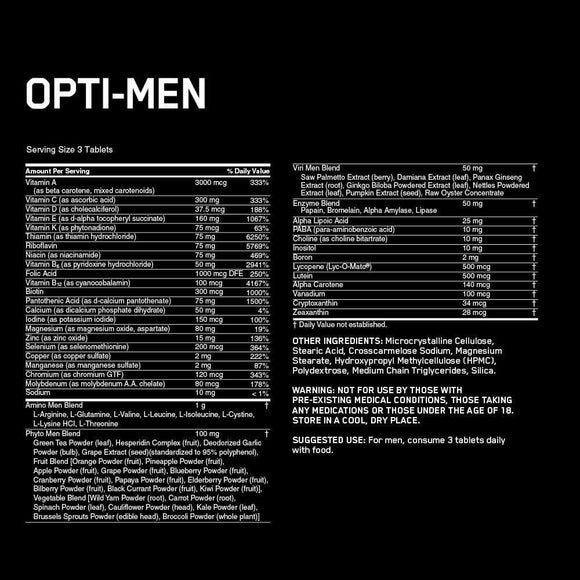 Optimum Nutrition Opti-Men 150 Tabs|Multi Vitamin|Bodyandfitness.com