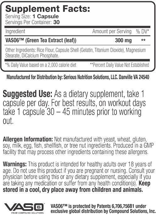 Vaso6 Serious Nutrition Solutions muscle pumps 30 caps fact